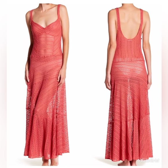 Free People Dresses & Skirts - Free People Love Story Lace Maxi Slip Dress Plunge Sheer Sleeveless. XS